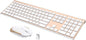 Wireless Keyboard and Mouse, Vssoplor Rechargeable Quiet Full-Size Keyboard and Mouse Combo Set Ultra Slim Design for Laptop, PC, Notebook, Desktop-White and Gold