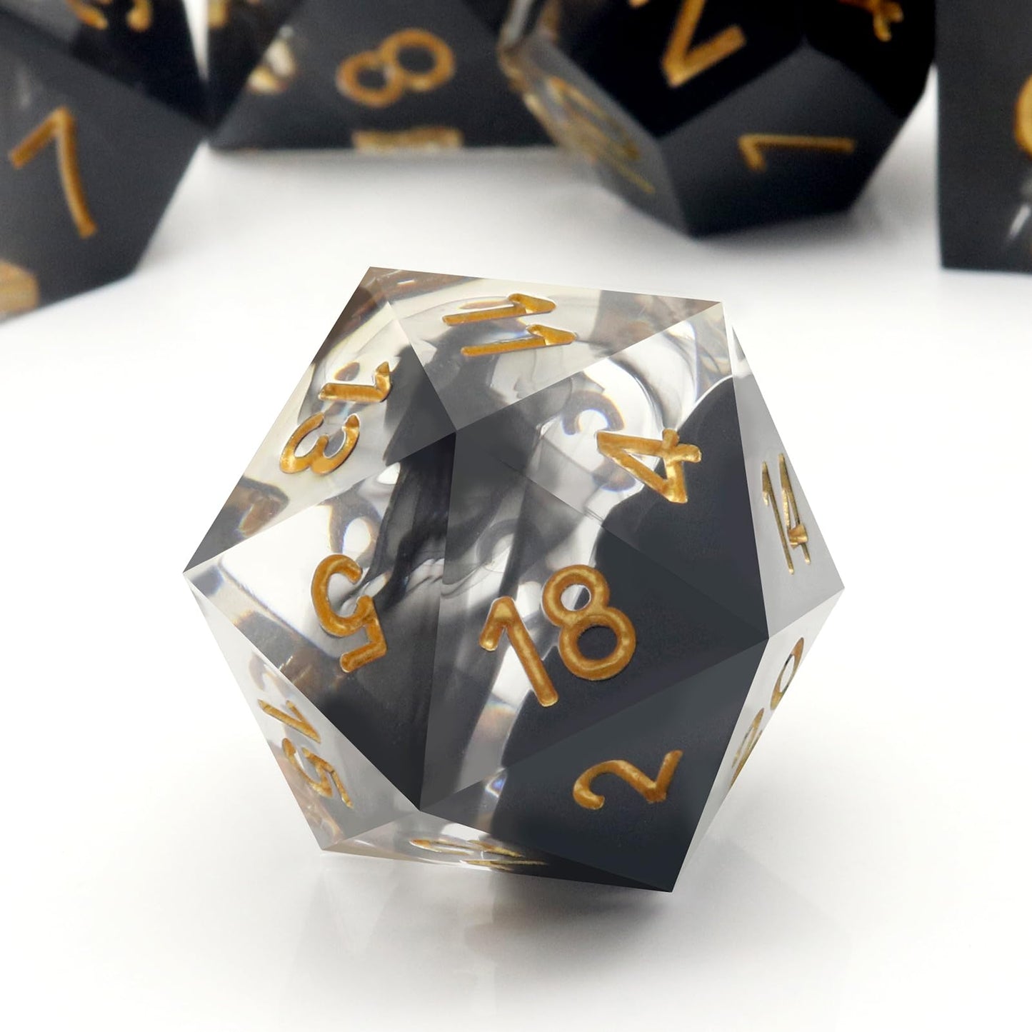 Haxtec Sharp Edge DND Dice Set, Black Swirls Resin Polyhedral RPG Dice