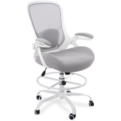 HYLONE 400lbs Heavy Duty Drafting Chair 5" Thickened Seat Office Chair with Flip-Up Armrests Tall Ergonomic Computer Chair with Lumbar Support and Adjustable Footrest Ring Standing Desk Chair (Grey)
