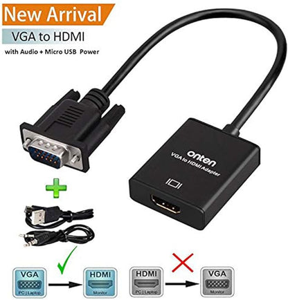 VGA to HDMI, 1080P Adapter (Male to Female) for Computer, Desktop, Laptop, PC, Monitor, Projector, HDTV with Audio Cable and USB Cable (1 Pcs)
