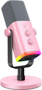 FIFINE XLR/USB Microphone, Gaming Recording PC Microphone with Headphones Jack, Mute Button, Dynamic RGB Mic for Computer, Streaming Mic for Podcasting Voice-Over YouTube Video-AmpliGame AM8 Pink