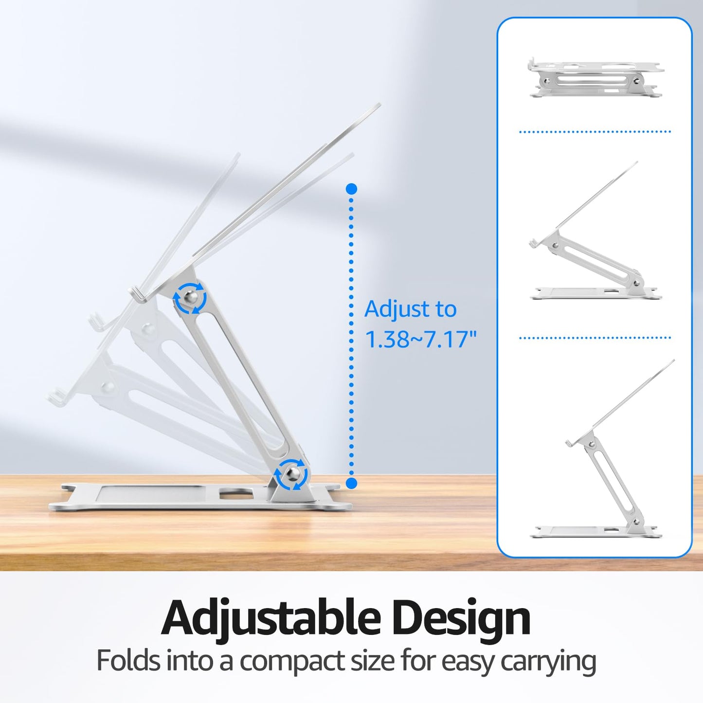 Urmust Adjustable Laptop Stand for Desk, 10-15.6“ Laptop Riser, Silver