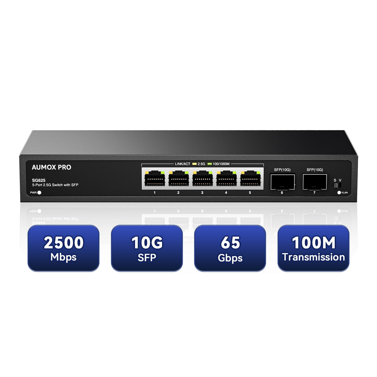 AUMOX PRO 5 Port Gigabit PoE Switch 78W 4PoE 1Uplink VLAN Network Splitter