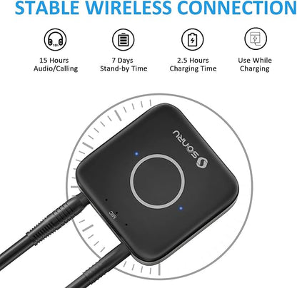Bluetooth 5.3 Adapter Hi-Fi Equipment for Car Wireless Audio Receiver with 3.5mm AUX RCA Cable, Noise Cancellation, Dual AUX Outputs for Home Speakers Wired Headphones