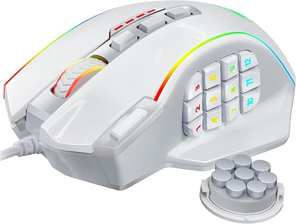Redragon Gaming Mouse, MMO Gaming Mouse UP 12400 DPI, 19 Macro Programmable Buttons, RGB Mouse with 12 Side Buttons, 8 * 2.4g Weight Tuning for PC Laptop MOBA FPS, White