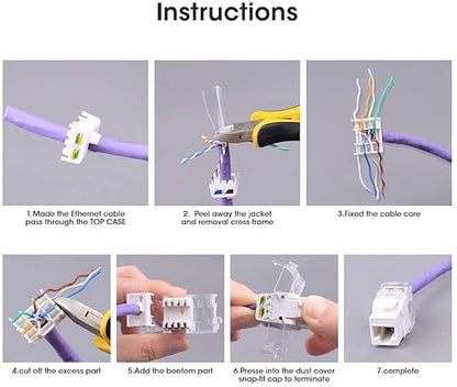 AMPCOM CAT6 Keystone Jack Tool-Less RJ45 UTP, No Punch-Down Tool Required Module Coupler 12-Pack White