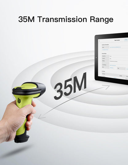 Inateck 2D Barcode Scanner, Wireless Bluetooth QR Reader, 2600mAh Battery, AI APP & SDK