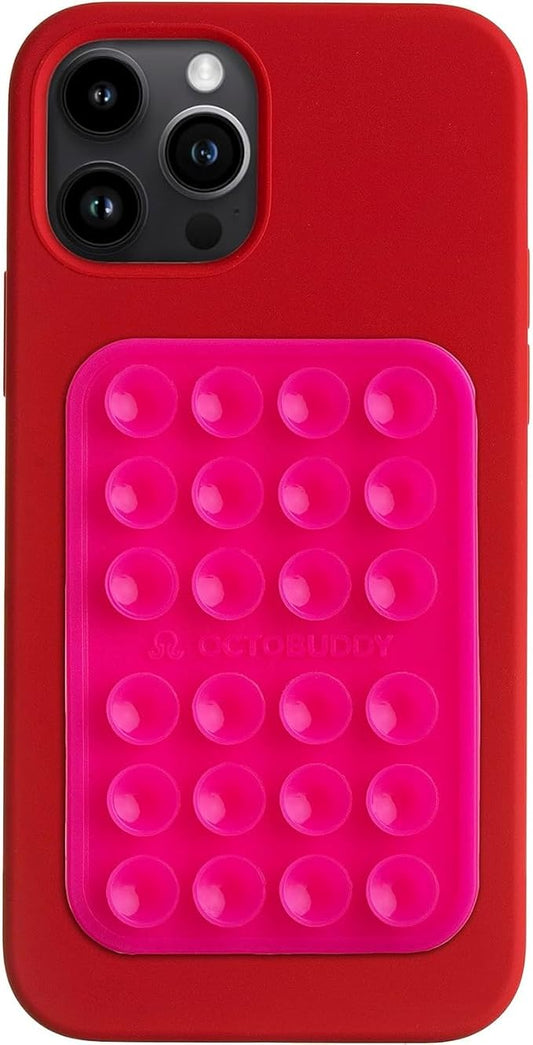 OCTOBUDDY Classic - Silicone Suction Phone Case Adhesive Mount - Hands-Free, Strong Grip Holder for Selfies & Videos - iPhone & Android Compatible - 2.25″ x 3.25″, Hot Pink