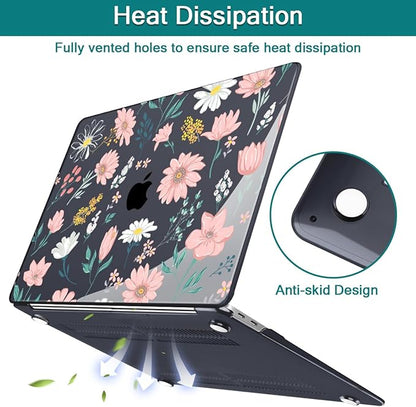 Teryeefi Design Case for MacBook Pro 13 inch M2 M1 A2338 A2251 A2289 A2159 A1989 A1706 (2016-2022,2024 Released), Shockproof Hard Shell for 13 inch MacBook Pro - Petal and Flowers