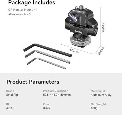 SmallRig Quick Release Camera Monitor Mount with Cold Shoe, Supports Swivel 360° and Tilt 170° Adjustable, Drop-in HawkLock Camera Hot Cold Shoe Monitor Holder for 5" & 7" Monitor - 3514C