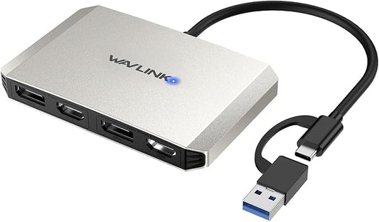WAVLINK USB C or USB 3.0 to Dual HDMI/DisplayPort Adapter, Displaylink Monitor Splitter Extended Display for Dual Monitor 4K@60Hz, HDMI/DP Splitter Compatible with Mac M1-M5/Neo,Window Laptop-Silver