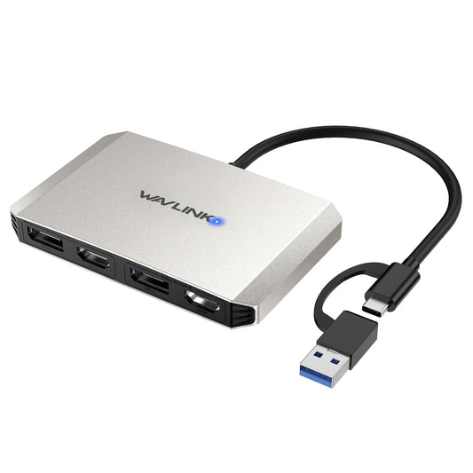 WAVLINK USB C or USB 3.0 to Dual HDMI/DisplayPort Adapter, Displaylink Monitor Splitter Extended Display for Dual Monitor 4K@60Hz, HDMI/DP Splitter Compatible with Mac M1-M5/Neo,Window Laptop-Silver