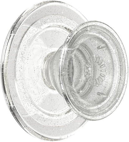 PopSockets Phone Grip for MagSafe with Kickstand, Magnetic Stand, Swappable Top, Secure Hold for iPhone MagSafe Cases, Phone & Tablet Grip, Cute PopSockets - Clear Glitter