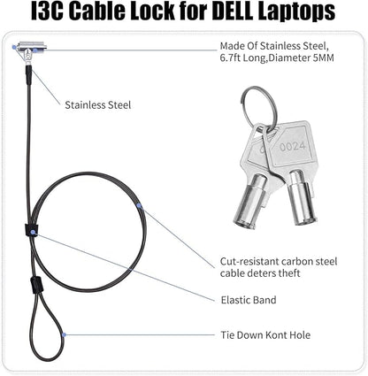 I3C Laptop Cable Lock Hardware Security Cable Lock Anti Theft 6.7FT Cable Lock Compatible with Laptop Anti-Theft Security Locking Cable Compatible for Wedge Type Slot(6 * 2.5mm)