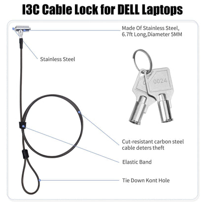 I3C Laptop Cable Lock Hardware Security Cable Lock Anti Theft 6.7FT Cable Lock Compatible with Laptop Anti-Theft Security Locking Cable Compatible for Wedge Type Slot(6 * 2.5mm)