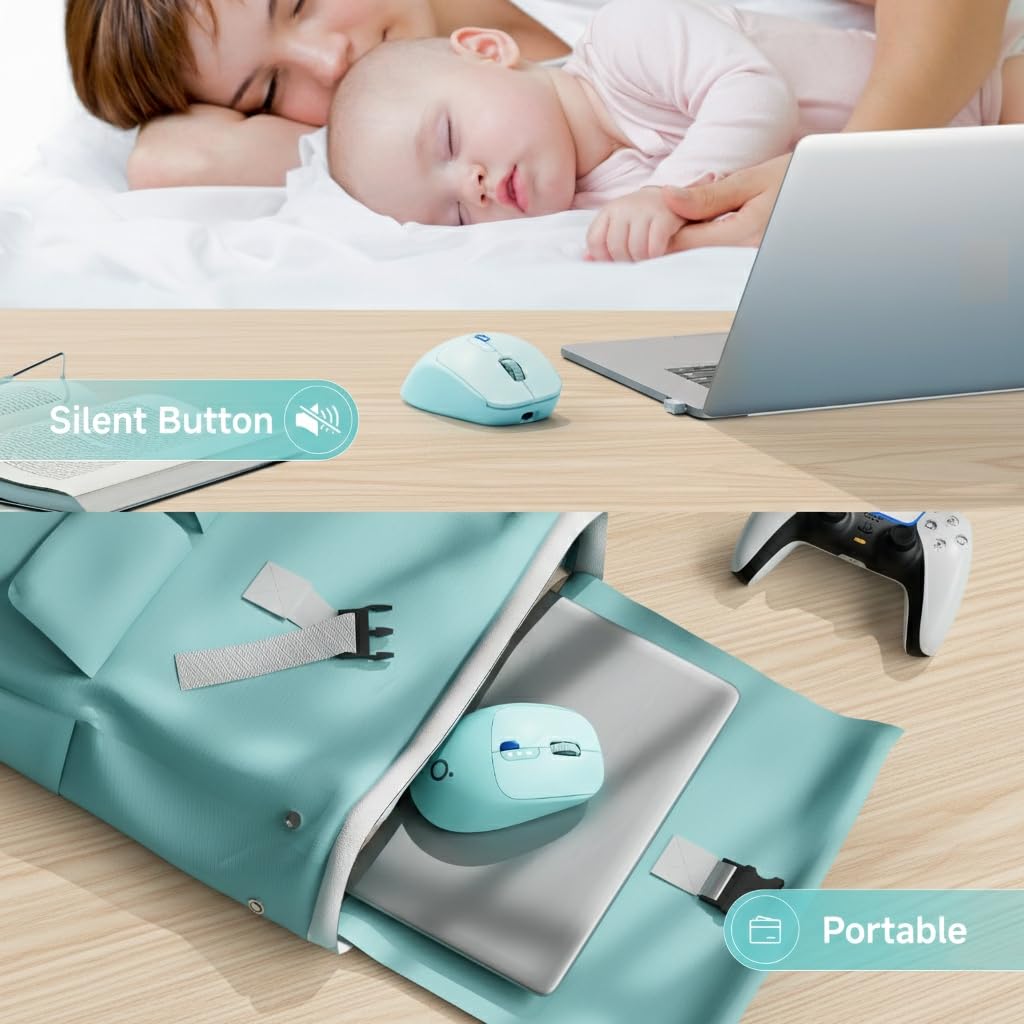 SEUNKWANG Dual-Mode Wireless Mouse with Visible Battery Indicator, Silent Rechargeable Bluetooth & 2.4G Computer Mouse, 1600 DPI, One-Click Desktop Privacy Key, Portable Mice for Laptop/PC/Mac - Blue