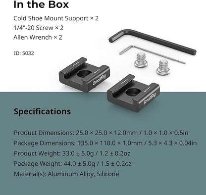 SmallRig Anti-Twist Cold Shoe Mount Adapter (2pcs) with 1/4"-20 Screws, for Flash LED Light Monitor Microphone, with Anti Twist Pins, Compatible with SmallRig Cage - 5032