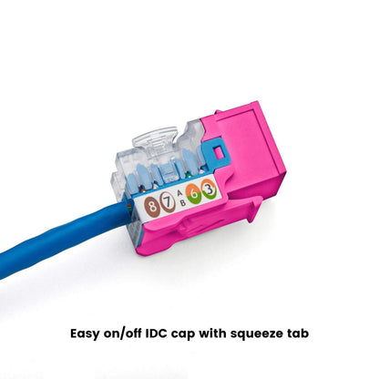 TRUE CABLE Cat5e Keystone Jack, Unshielded (UTP), 90 Degree Punch-Down, PoE++ (4PPoE) 100W,UL Listed, ETL Verified, ANSI/TIA Certified, Modular RJ45 Female, Pink, 48 Pack