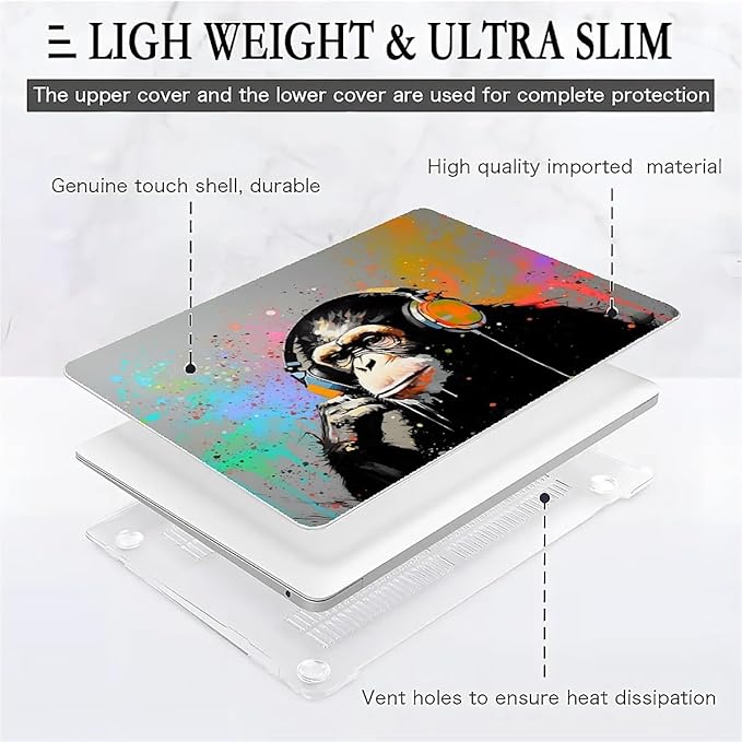 Compatible with MacBook Air 13.3 13.6 Inch Case 2022 2021 2020 2019 Plastic Hard Shell Case Cover,13.3 Air (A1932/A2179/A2337), Monkey