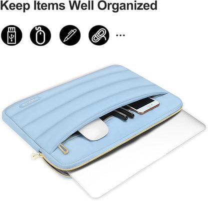 MOSISO 14 inch Laptop Case, 14 inch Puffy Laptop Sleeve Compatible with HP Lenovo Dell ASUS Acer, HP Stream, Dell Latitude, Lenovo IdeaPad, Polyester Horizontal Bag with Small Case, Air Blue