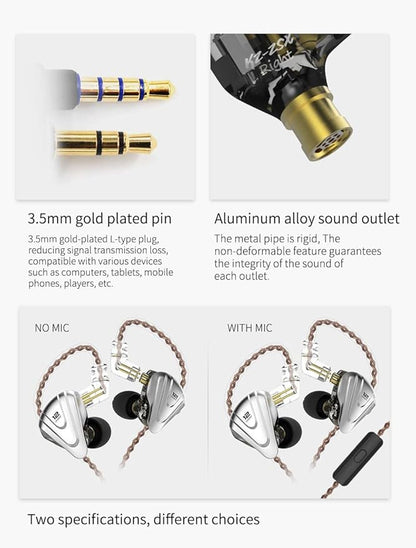 KZ Wired Earbuds ZSX in-Ear Headphones with Dynamic Crystal-Clear Sound and Ergonomic Custom-Fit Earpieces (S/M/L), 3.5mm Jack for Phones and Laptops(with Mic,Black)