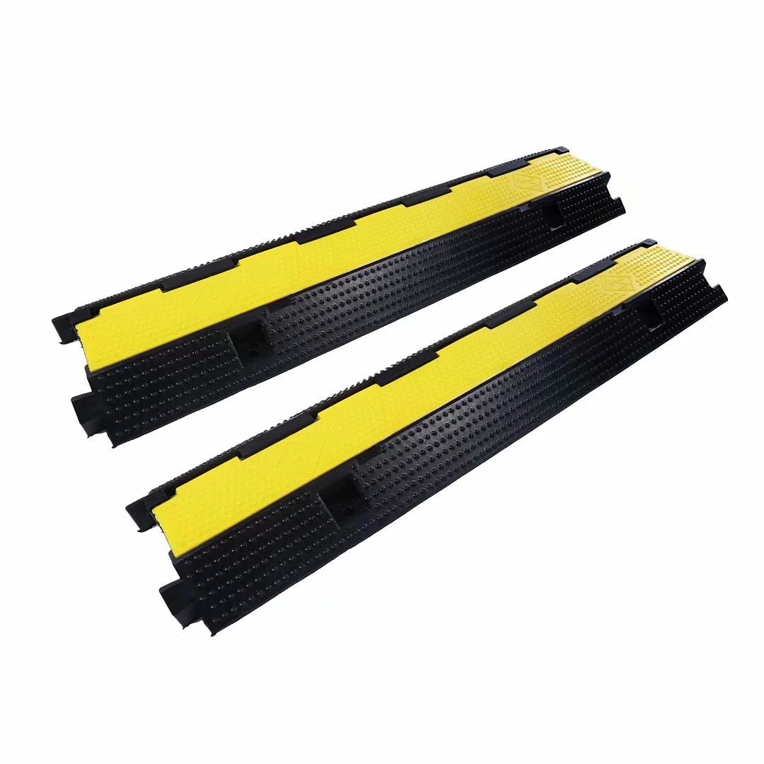 YONSHENG Rubber Cable Ramp Cord Cover Cable Protector Ramps Wire Hose Protective 1 Channel 22000Lbs Load Capacity Traffic Speed Bump for Asphalt Concrete Gravel Driveway Indoor Outdoor, 4 Pack