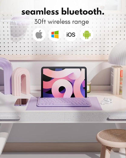 Macally Small Wireless Bluetooth Keyboard for iPad mini/Air/Pro, iPhone, Tablet, and Phone - 78 Key iPad Keyboard with Built-in Stand - Universal Compatible Multi Device - Purple