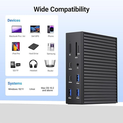 ACASIS USB C Docking Station Dual Monitor,16-in-1 Laptpop Docking Station with 2* HDMI,VGA,2.5G Ethernet,SD/TF,10Gbps USB-C 3.1,3.5mm Audio,PD100W,USBC Hub for MacBook/Dell/Lenovo/HP/ThinkPad (Black)