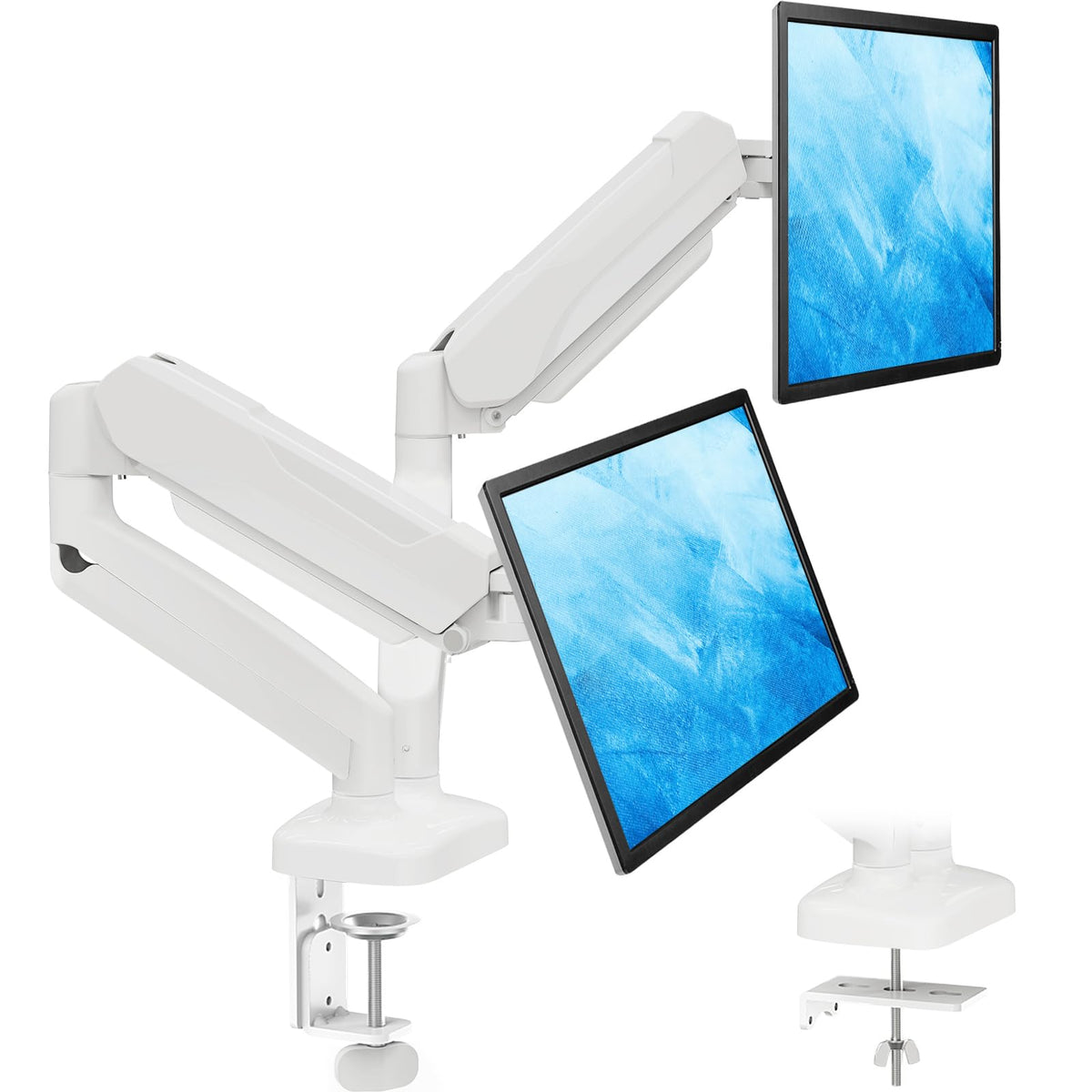 MOUNTUP Dual Monitor Stand for Desk, Monitor Arms for 2 Monitors 32 27 24 22 Inches, Height Adjustable Double Monitor Mount, VESA Mount with C-Clamp & Grommet Base, Holds 4.4-17.6lbs