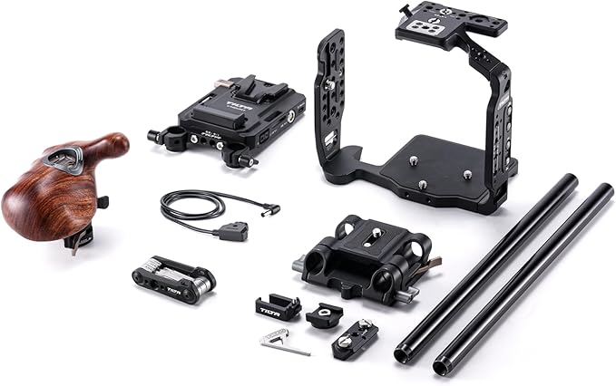 Tilta Camera Cage Compatible with Canon C80 Pro Kit - V Mount | Includes Tilta Universal 15mm LWS Baseplate, Wooden Handle, Battery Plate & More | NATO, Cold Shoe, 1/4"-20 & 3/8"-16 Threads