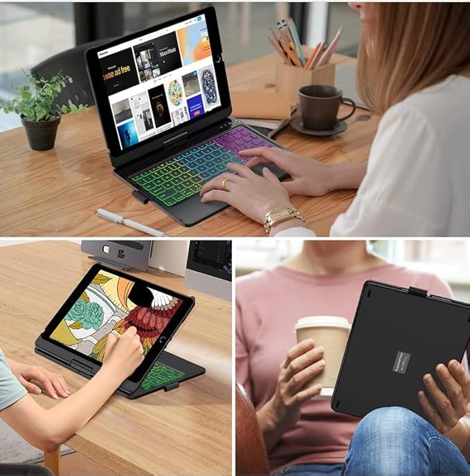 Touchpad Keyboard Case for iPad (A16) 11th Gen 2025/iPad 10th Generation 2022, Backlit Trackpad Keyboard Folio Smart 360° Rotatable Stand Cover with Pencil Holder, Black