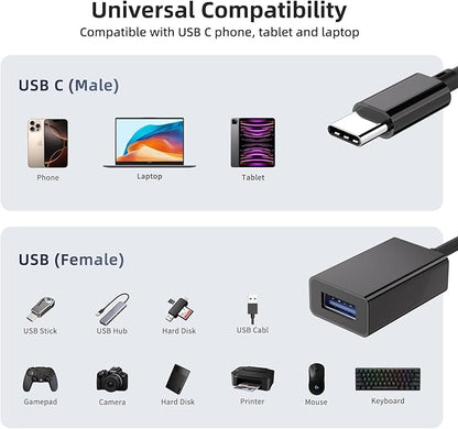 USB C to USB 3.0 Adapter [2 Pack], USB C Male to USB Female OTG Cable Thunderbolt3 to USB Adapter Compatible with MacBook Pro/Air, iPhone 16 Pro Max/16 Plus/16/15, Galaxy S24/S23/S22/S21