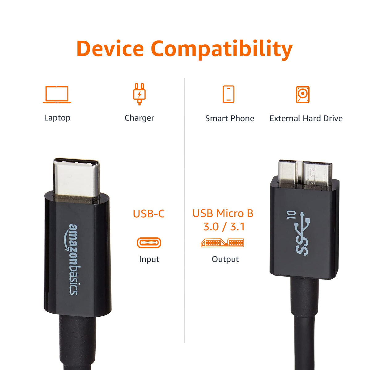 Amazon Basics USB-C to Micro USB 3.1 Gen 2 Fast Charging Cable, 10Gbps High-Speed Data Transfer, Compatible with External Hard Drive, 3 Foot, Black