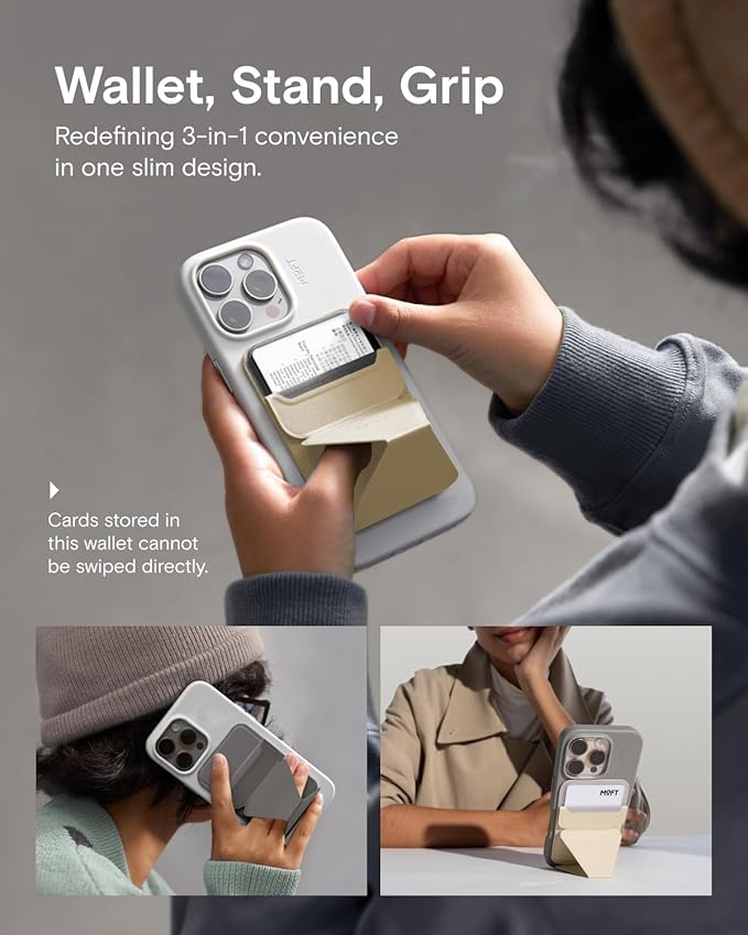 MOFT Magnetic Wallet Stand Compatible with iPhone 16/15/14/13/12 Series, Angle Adjustment & Magsafe Compatible MOVAS Phone Stand, Cement
