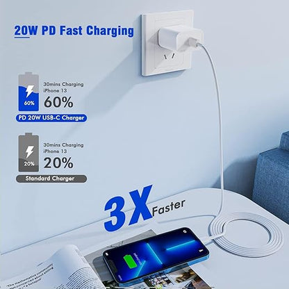 [Apple MFi Certified]6FT iPhone Fast Charger Cord,2Pack USBC i Phone Charge 20W PD USB C Fast Wall Charger Block Lightning Fast Charging Cable for iPhone 14/Pro/Pro Max/Plus/13/12/11/XS/XR/SE2022/iPad