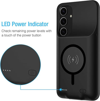 Battery Case for Galaxy A55/A35,Enhanced 12000mAh Portable Protective Smart Wireless Charging Case Support Carplay Compatible with Galaxy A55/A35 Rechargeable Extended Battery Charger Case (Black)