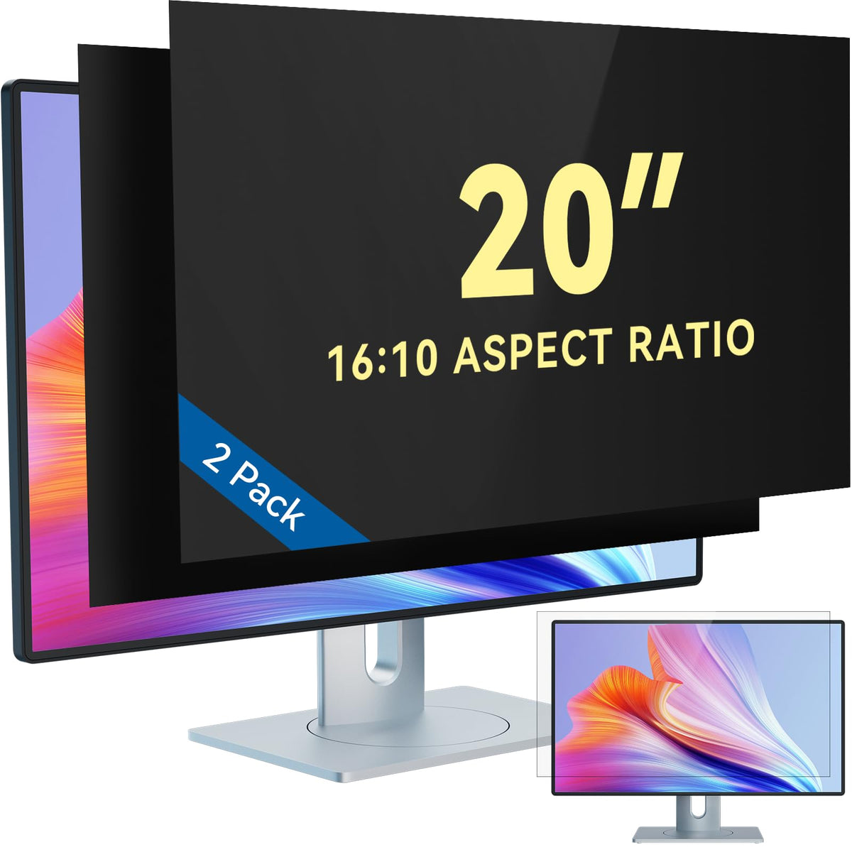 IPROKKO [2-Pack] 23.8 Inch Computer Privacy Screen Filter for 16:9 Widescreen Monitor, Removable 23.8in Anti Blue Light Glare Privacy Shield, Anti Spy Security Protector for Hp Dell Asus Acer Samsung