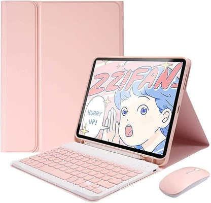 AnMengXinLing Keyboard Case for iPad mini 5 with Mouse, Detachable Wireless Bluetooth Keyboard Pencil Holder Slim Leather Smart Cover for iPad mini 5th Gen 2019, Pink