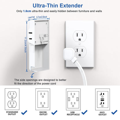 Power Strip Surge Protector with Outlet Cover, 6 AC Outlets Surge Protection, 4 USB Ports, 5ft Extension Cord, Wall Mount Flat Plug for Indoor Home Office Kitchen, White