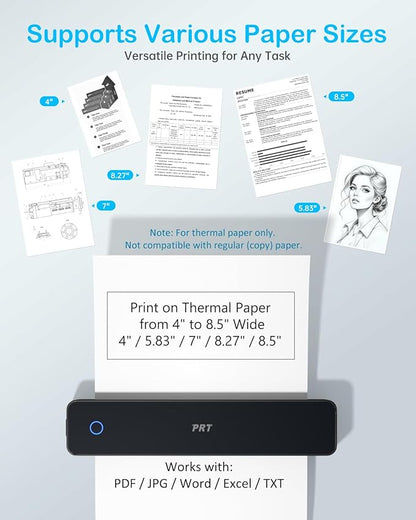 Inkless Portable Printer for Travel, Wireless Thermal Printer Support 8.5 x 11 Inch US Letter A4 B5, Bluetooth Mobile Printers with iOS, Android, Laptop for Home Use, Car, Office, School, Black