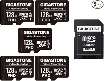 GIGASTONE 128GB Micro SD Card 5-Pack, A1 V30 4K Video Recording, Compatible with Security Camera, Dash Cam, Drone, 100MB/s MicroSDXC Memory Card UHS-I, with Adapter