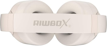 Riwbox Hybrid Active Noise Cancelling Headphones, Wireless Bluetooth Headset Over Ear, 60H Playtime, High-Fidelity, Foldable, Comfort&Immersion for Work, Commuting (White)