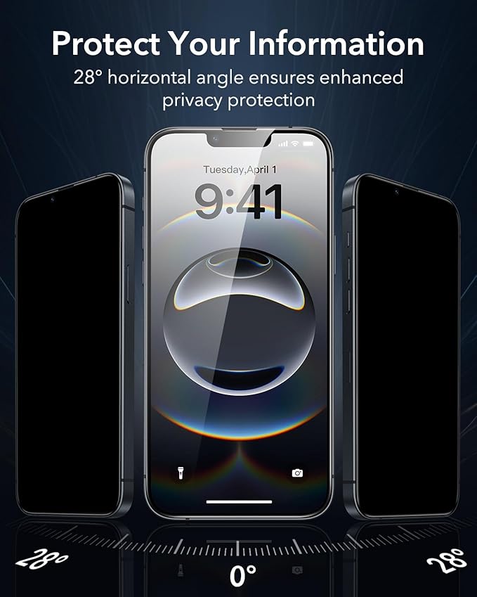 ESR 3 Pack for iPhone 16e/ iPhone 14/ iPhone 13/ iPhone 13 Pro Privacy Screen Protector, Anti-spy Tempered-Glass Privacy Screen Protector, Micro-curved Edges, Case Friendly