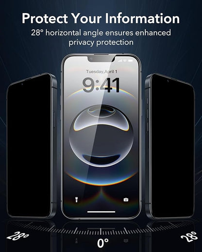 ESR 3 Pack for iPhone 16e/ iPhone 14/ iPhone 13/ iPhone 13 Pro Privacy Screen Protector, Anti-spy Tempered-Glass Privacy Screen Protector, Micro-curved Edges, Case Friendly