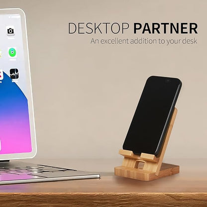 Wood Phone Stand, Desktop Wooden Phone Holder, Portable Office Phone Stand for Desk, Wood ipad Stand， Compatible with iPhone & All Cell Phones (Bamboo)