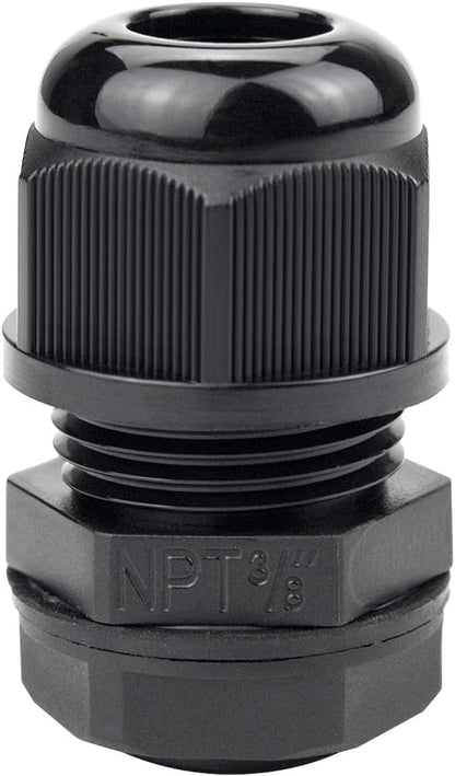 XHF 50 Pcs 3/8" IP68 Strain Relief Nylon Cord Grip Waterproof NPT Cable Glands Adjustable UL Listed and RoHS Compliant(Black)