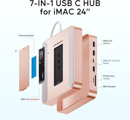 USB C HUB for iMac 24 inch 2021/2023/2024, USB Hub Adapter iMac Accessories for iMac M1/M3/M4 with USB C 10Gbps 3*USB A SD/TF, Docking Station Support Expand M.2 SSD (Not Included), Orange
