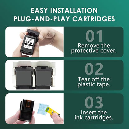 64XL Black Ink Cartridges Black Compatible for HP 64 XL High Yield Replacement for HP Printers 7858 7855 7120 7155 7158 7164 6255 6252 6232 Envy Inspire 7955e Tango X Printers