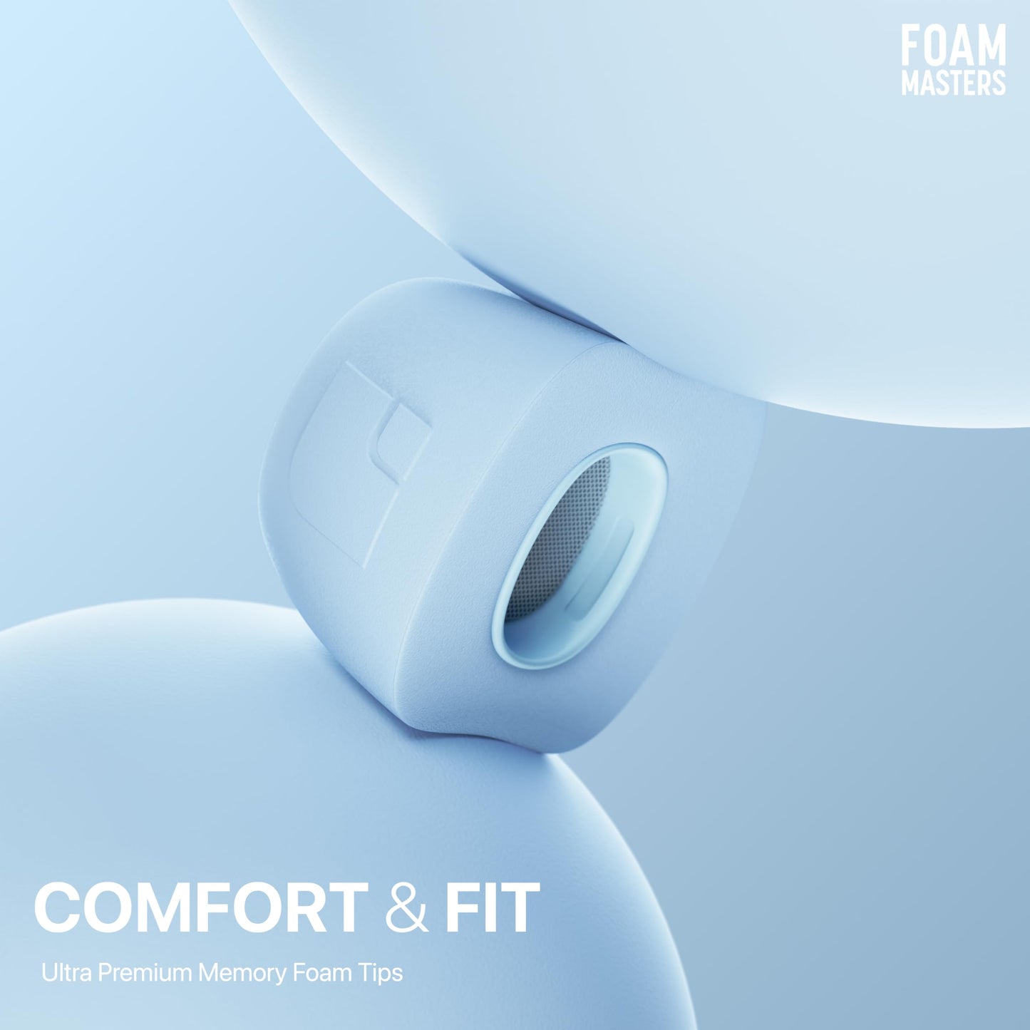 Foam Masters Ultra-Premium Memory Foam Ear Tips for AirPods Pro 1st & 2nd Gen | 3 Pairs | New Ver. | Secure Fit | Super Comfort | Better Noise Cancel | Replacement Buds (Assorted S/M/L, Light Blue)