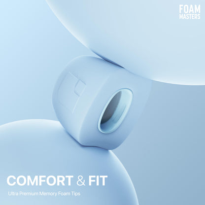 Foam Masters Ultra-Premium Memory Foam Ear Tips for AirPods Pro 1st & 2nd Gen | 3 Pairs | New Ver. | Secure Fit | Super Comfort | Better Noise Cancel | Replacement Buds (Assorted S/M/L, Light Blue)